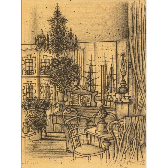 Jean Carzou "The Lounge" 1982 - Original-zertifizierte Lithographie