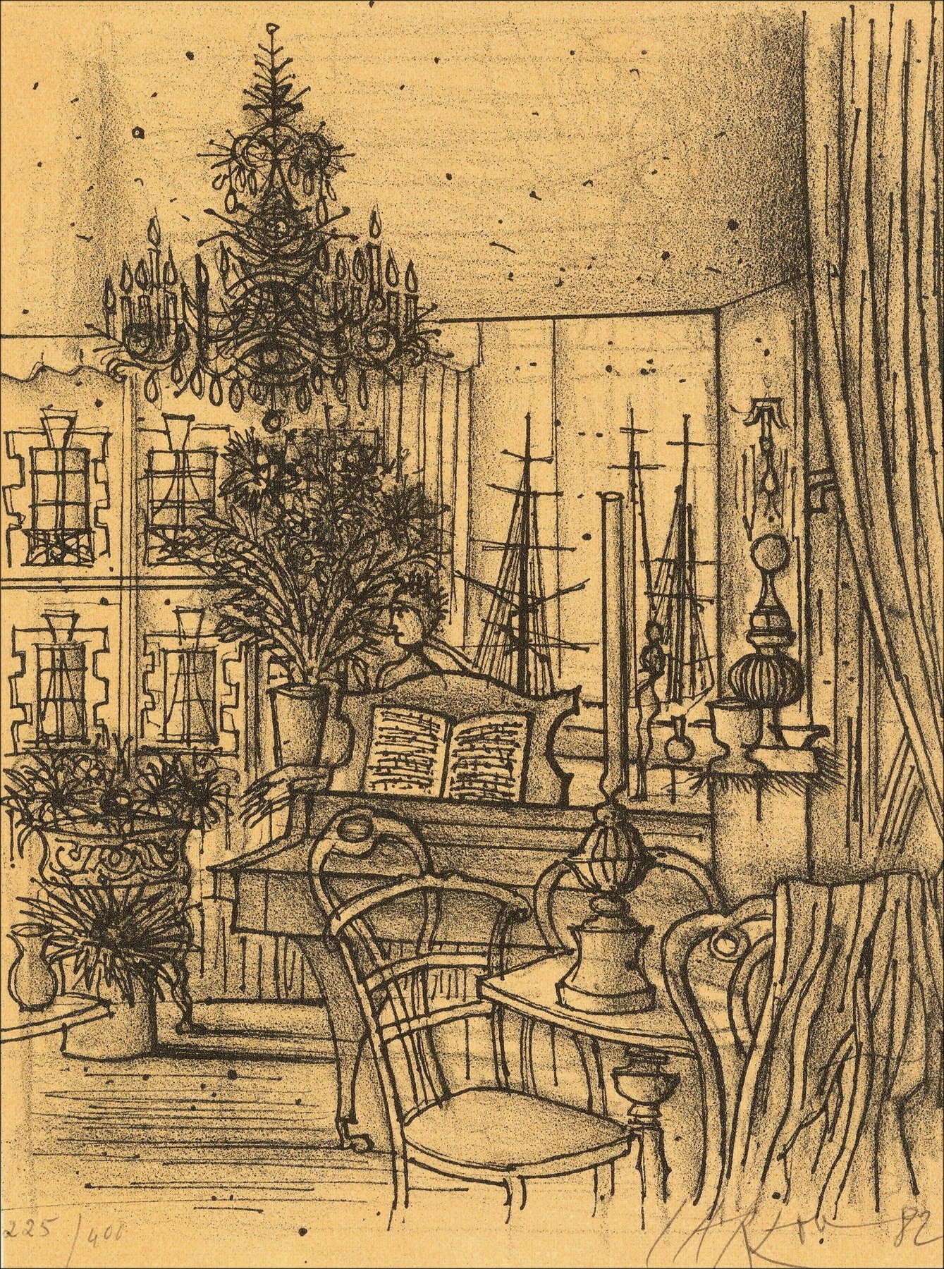 Jean Carzou "The Lounge" 1982 - Litografia certificata originale