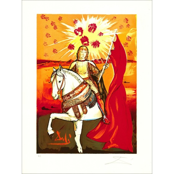 Salvador DALI (después) - Litografía "El caballero dorado" 59x45cm