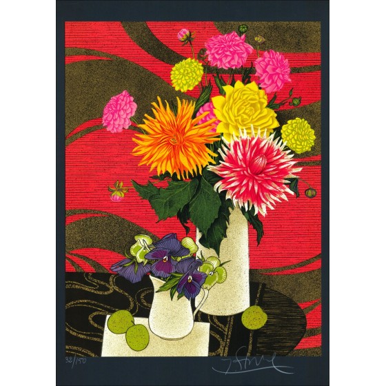 Yves Ganne - Lithografie Blumenstrauß signiert 75x54cm