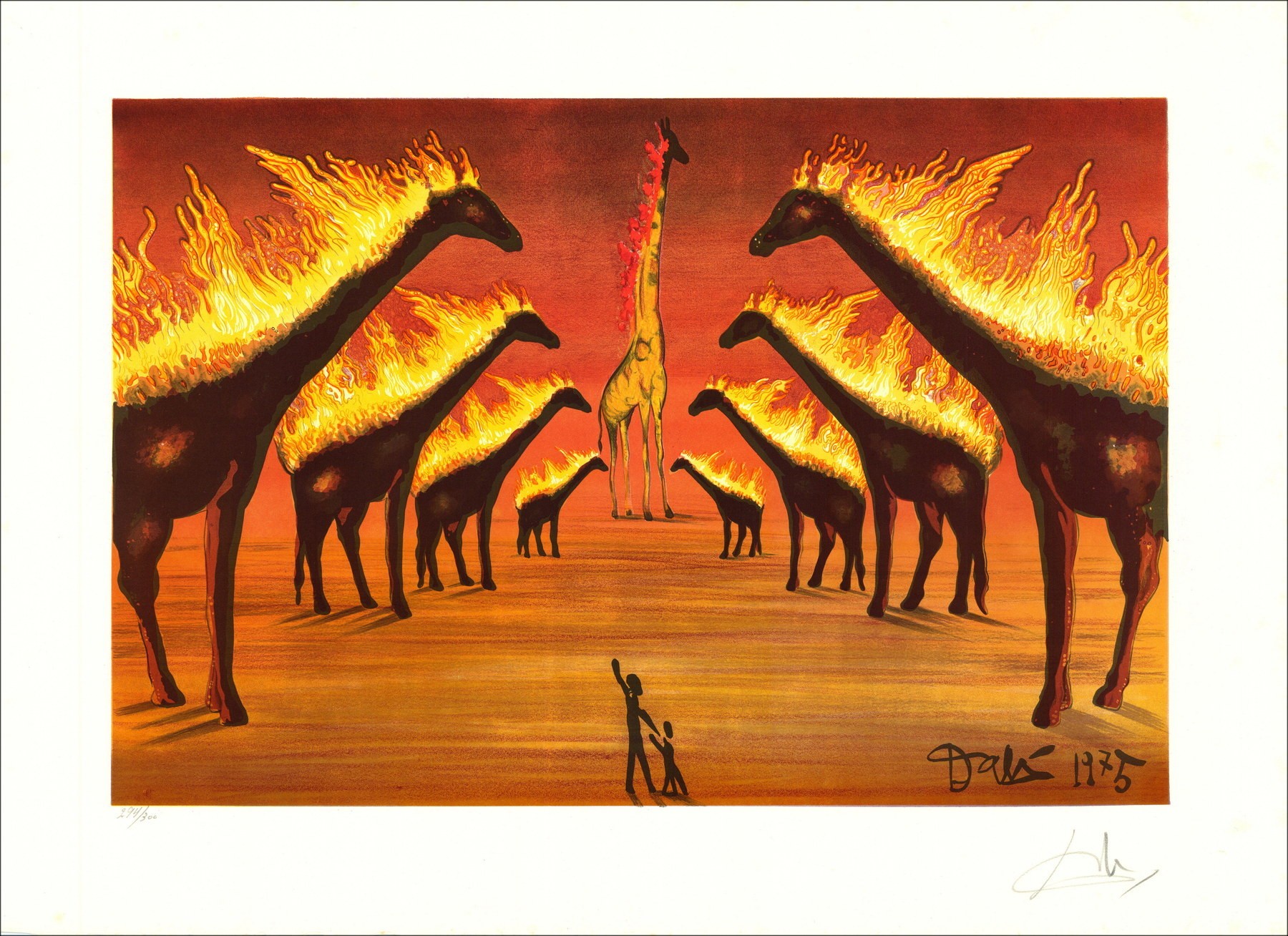 Salvador Dali (dopo) - Litografia "Giraffe in fiamme" 55x76cm