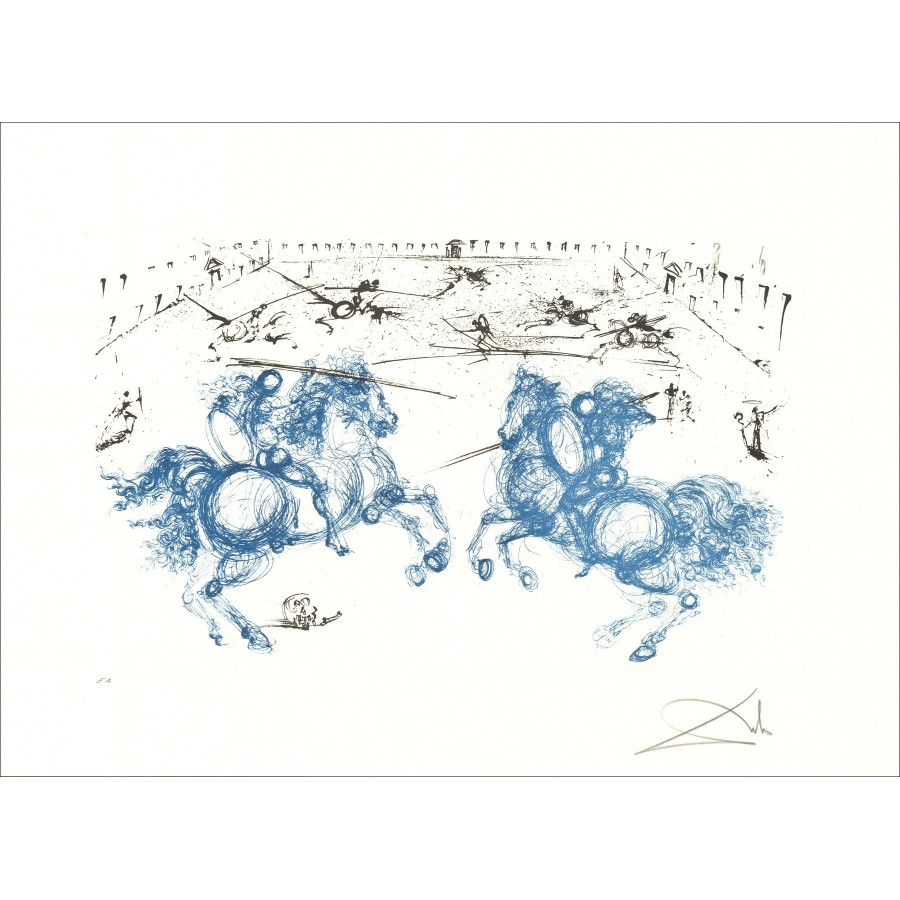 Salvador DALI - Gravure originale "Combat de cavaliers" 48x65cm - 1971