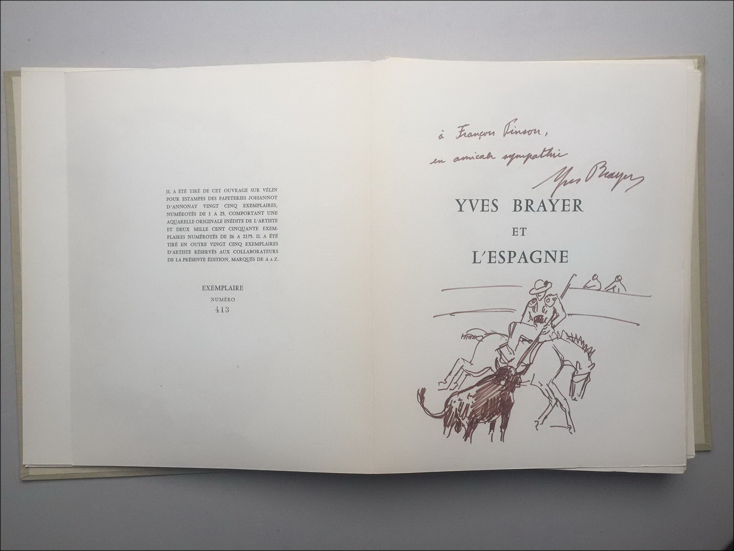 Yves BRAYER - Volume illustrato "Yves Brayer e la Spagna" + Disegno originale ad inchiostro