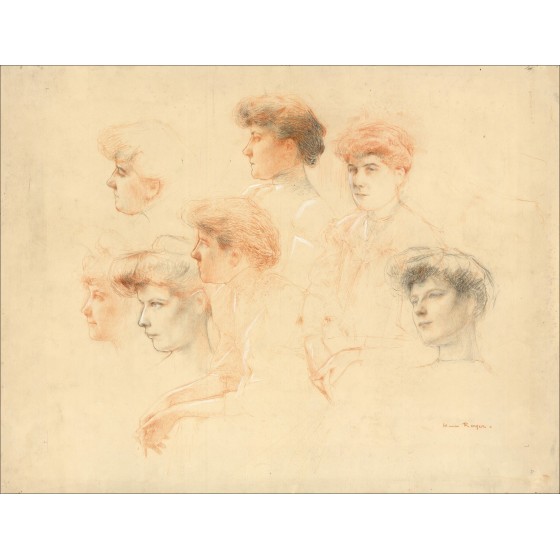 Henri-Paul ROYER - Dibujo original "Portraits de femmes" 47x63cm