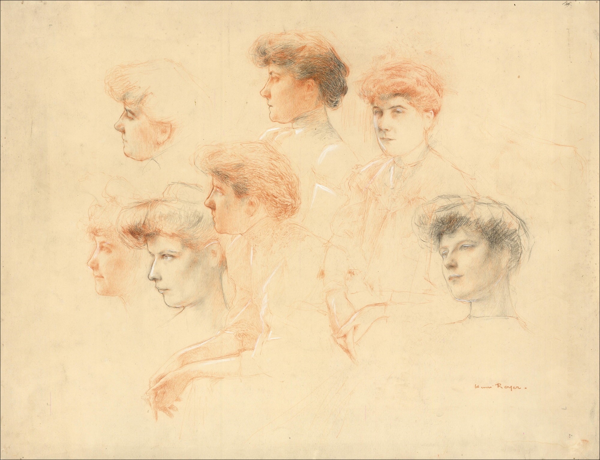 Henri-Paul Royer - Originalzeichnung "Porträts von Frauen" 47x63cm