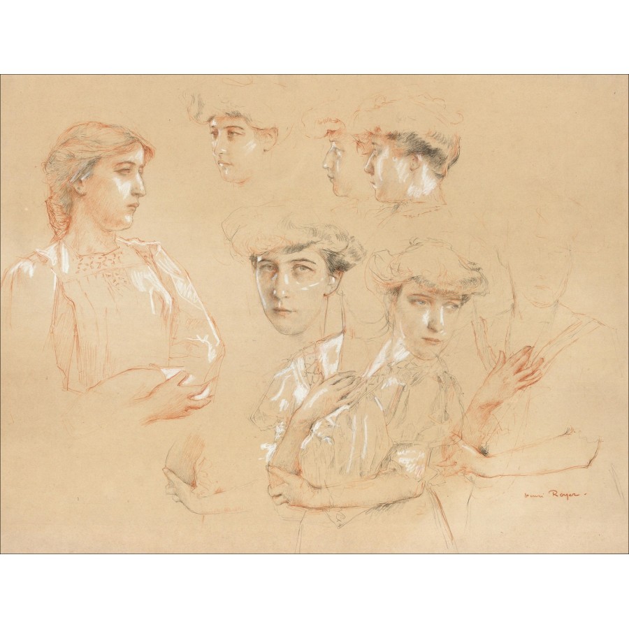 Henri-Paul Royer - Originalzeichnung "Porträts von Frauen" 43x56cm