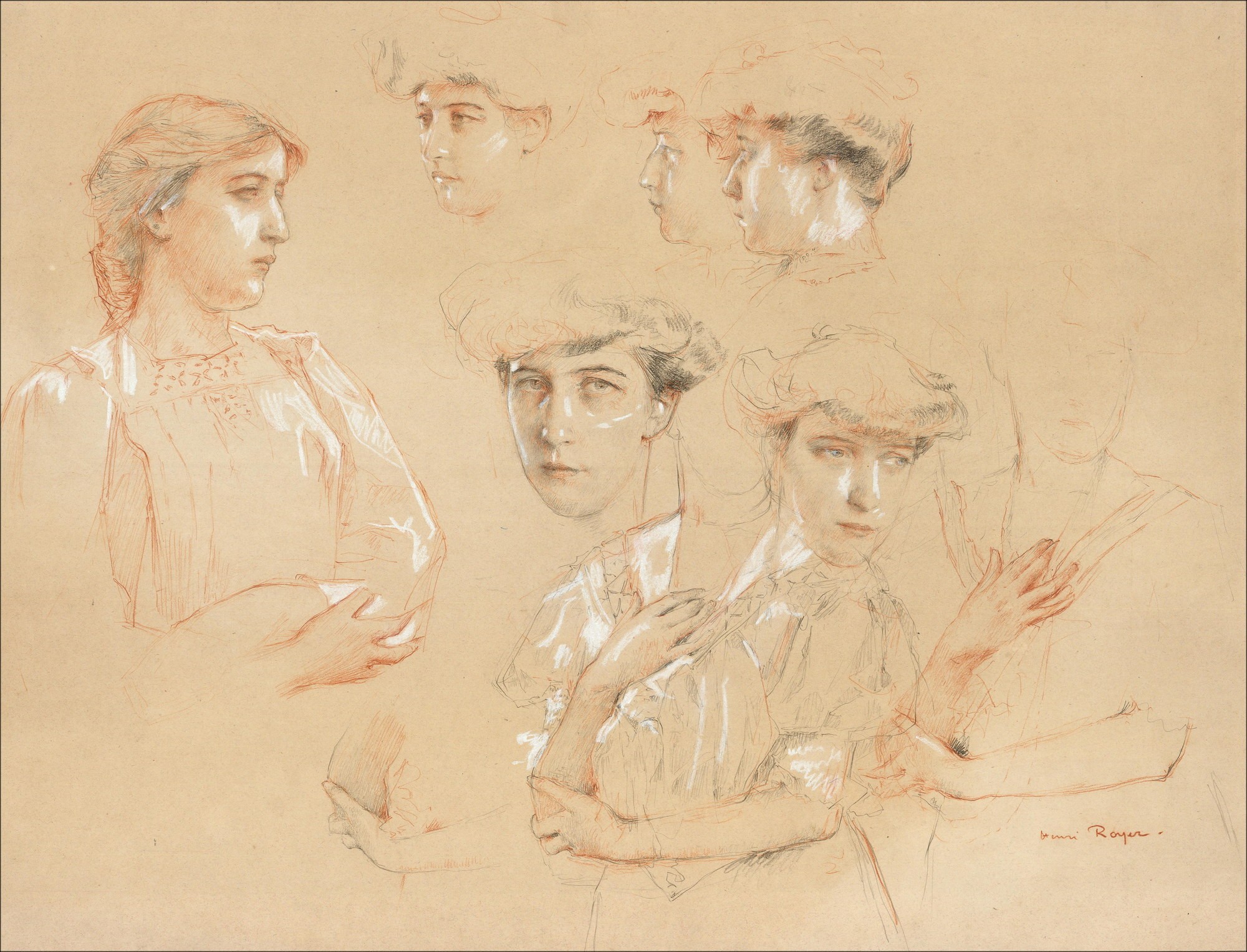 Henri-Paul Royer - Originalzeichnung "Porträts von Frauen" 43x56cm