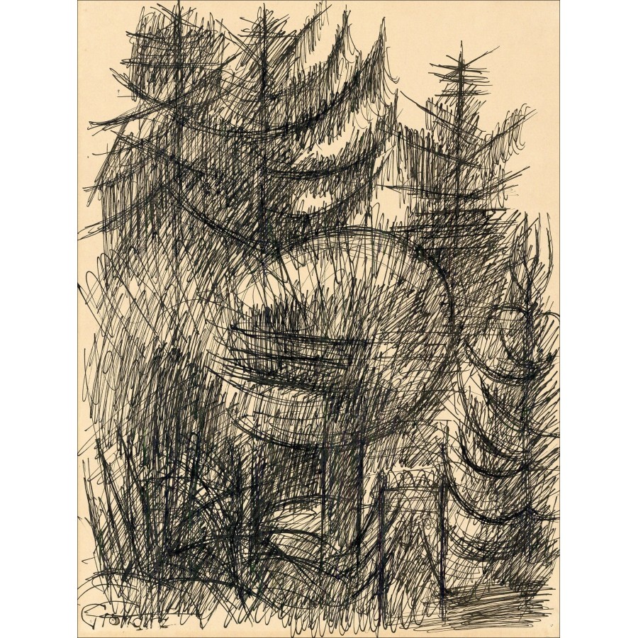 Marcel Gromar - Zeichnung in Tinte 'Boote auf dem Waldteich', 1935, 32x24cm
