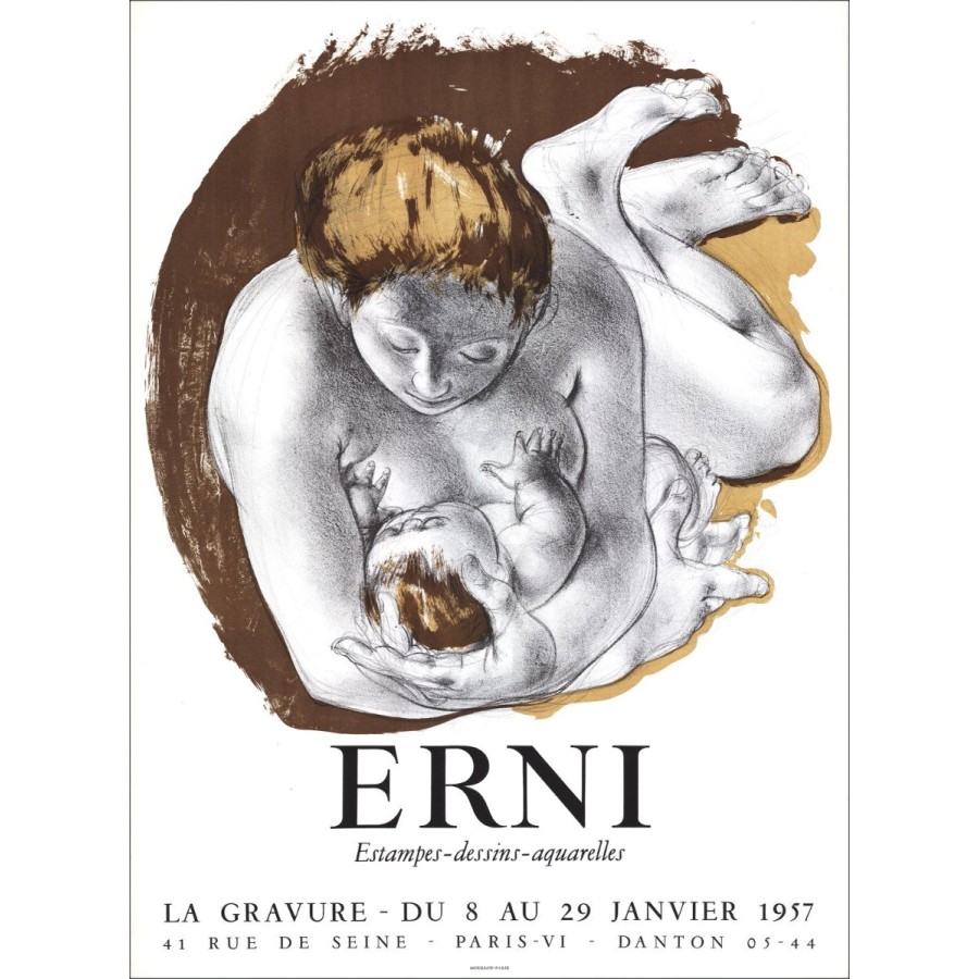Hans ERNI - Lithfra_Latn "Tentoonstelling Galerie Danton, Parijs" 65x47cm - 1957
