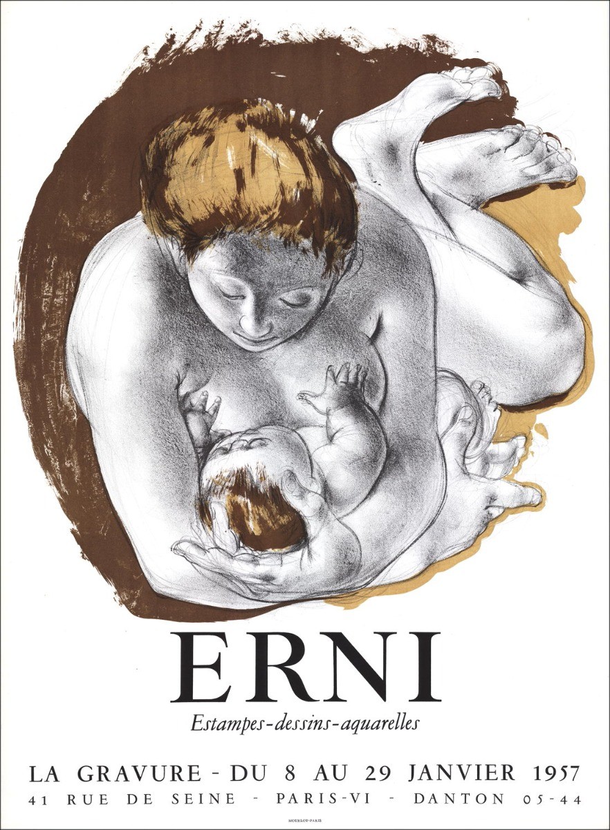 Hans ERNI - Lithfra_Latn "Tentoonstelling Galerie Danton, Parijs" 65x47cm - 1957