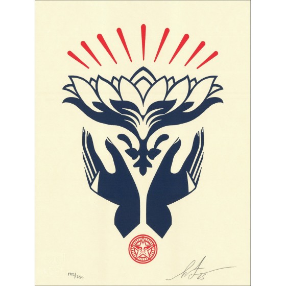 Shepard Fairey - Lotus Hand Red, Letterpress 2023