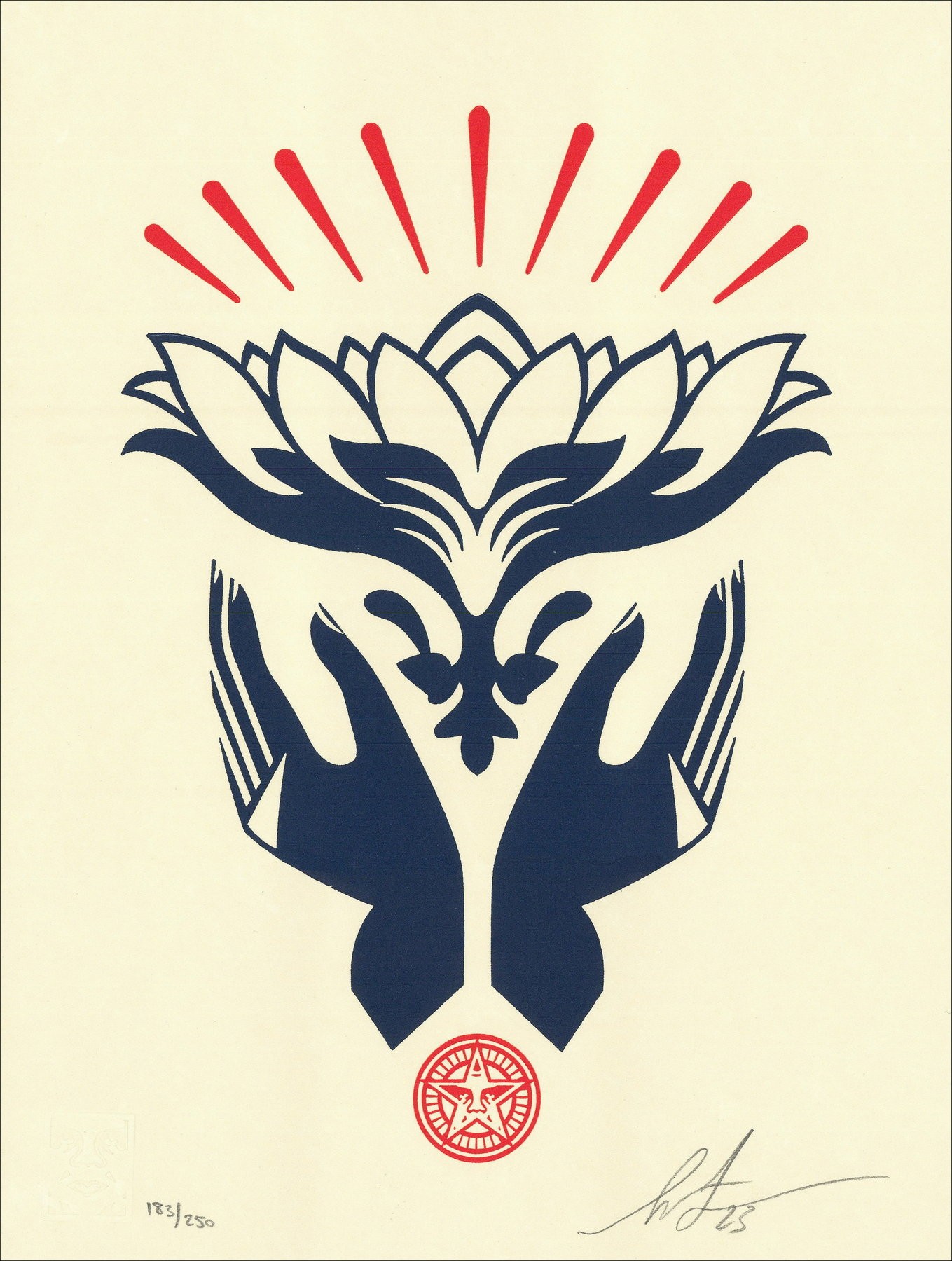Shepard Fairey - Lotus Hand Red, Titkerspress 2023 | Galerie125