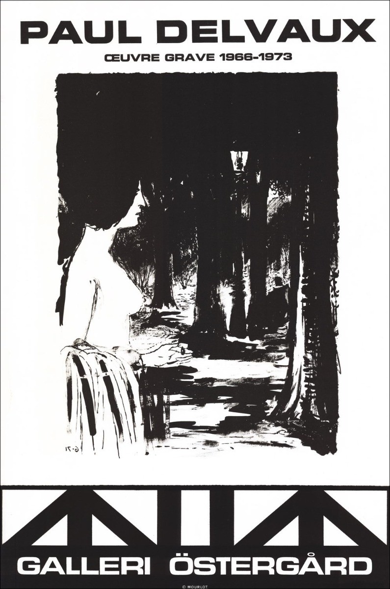 Paul Delvaux - Litografía "Exposición Galleri Östergard, Suecia" 63x42cm - 1973