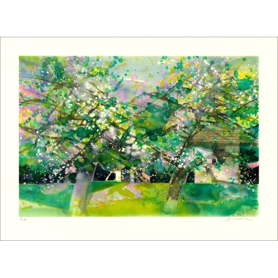 Camille Hilaire - Original-Lithographie "Obstgarten, Hymne im Frühjahr" 56x76cm