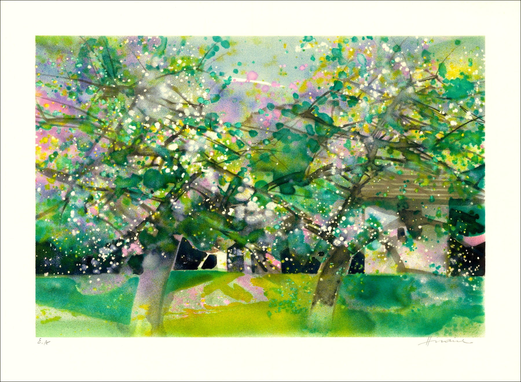 Camille Hilaire - Litografía original "Huerto, himno en la primavera" 56x76cm