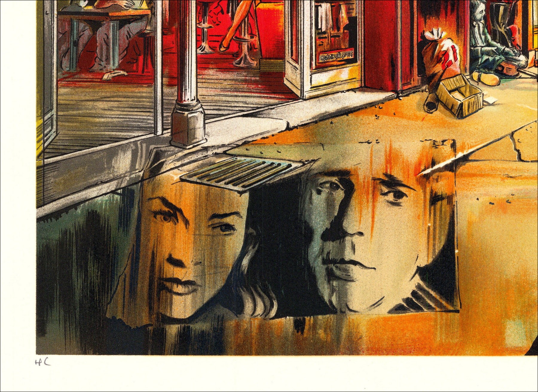 Daniel Authouart - Original Lithographie "Detective" 63x86cm - 1988