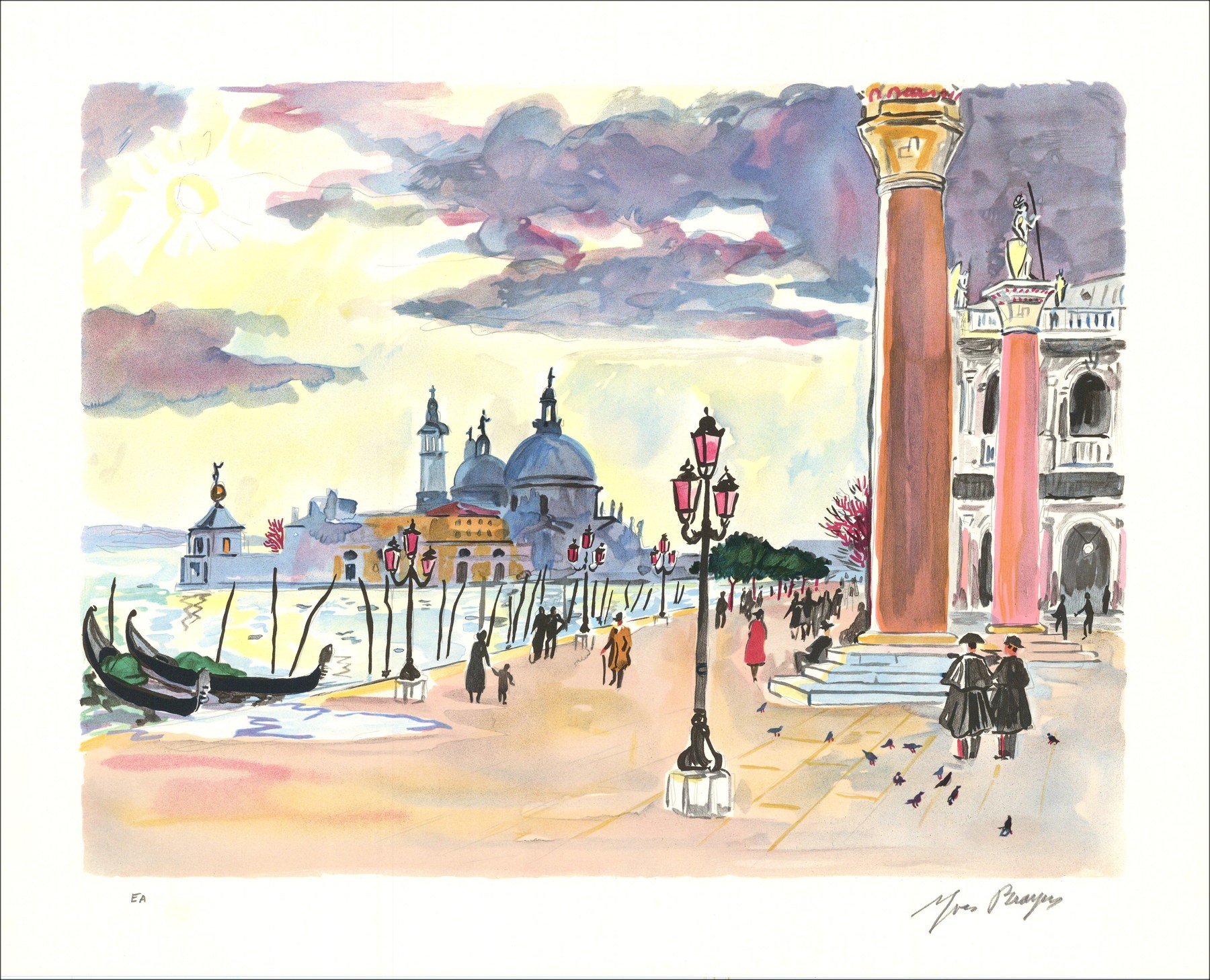 Yves Brayer - Originele litho "Venetië, saluut" 45x56cm