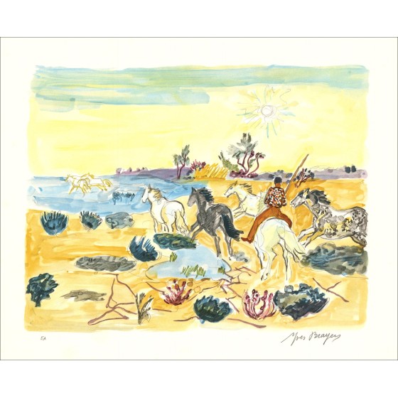Yves Brayer - Original-Lithographie "Gardian in Camargue" 45x56cm 
