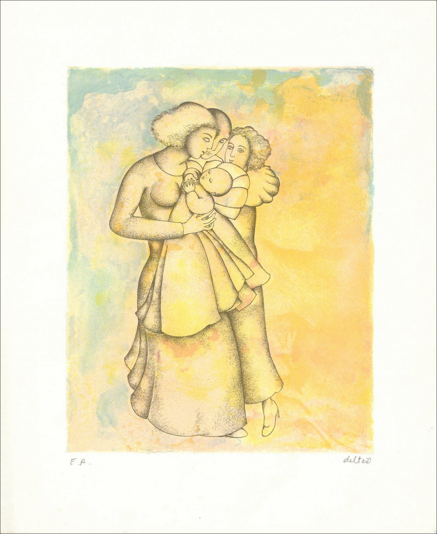 Maïté Delteil - Mujeres y niños, litografía