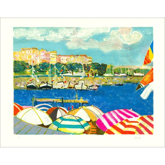 Gilles Gorriti - Mediterráneo, barcos en puerto, litografía original