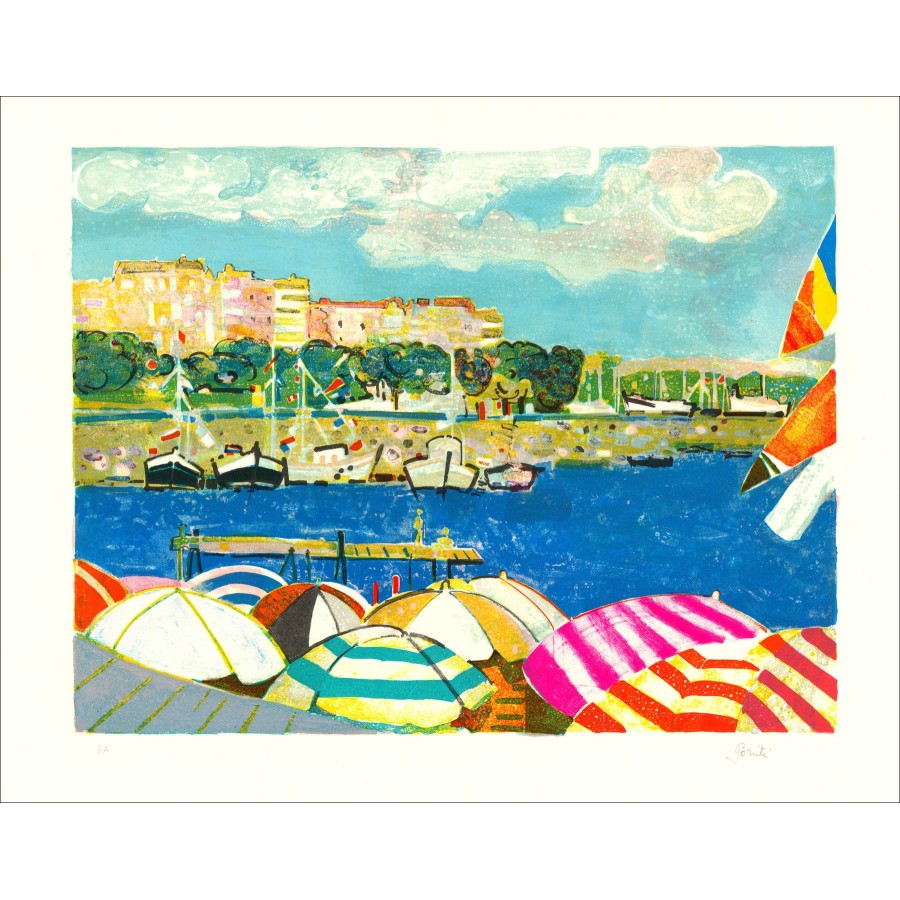 Gilles Gorriti - Mediterráneo, barcos en puerto, litografía original