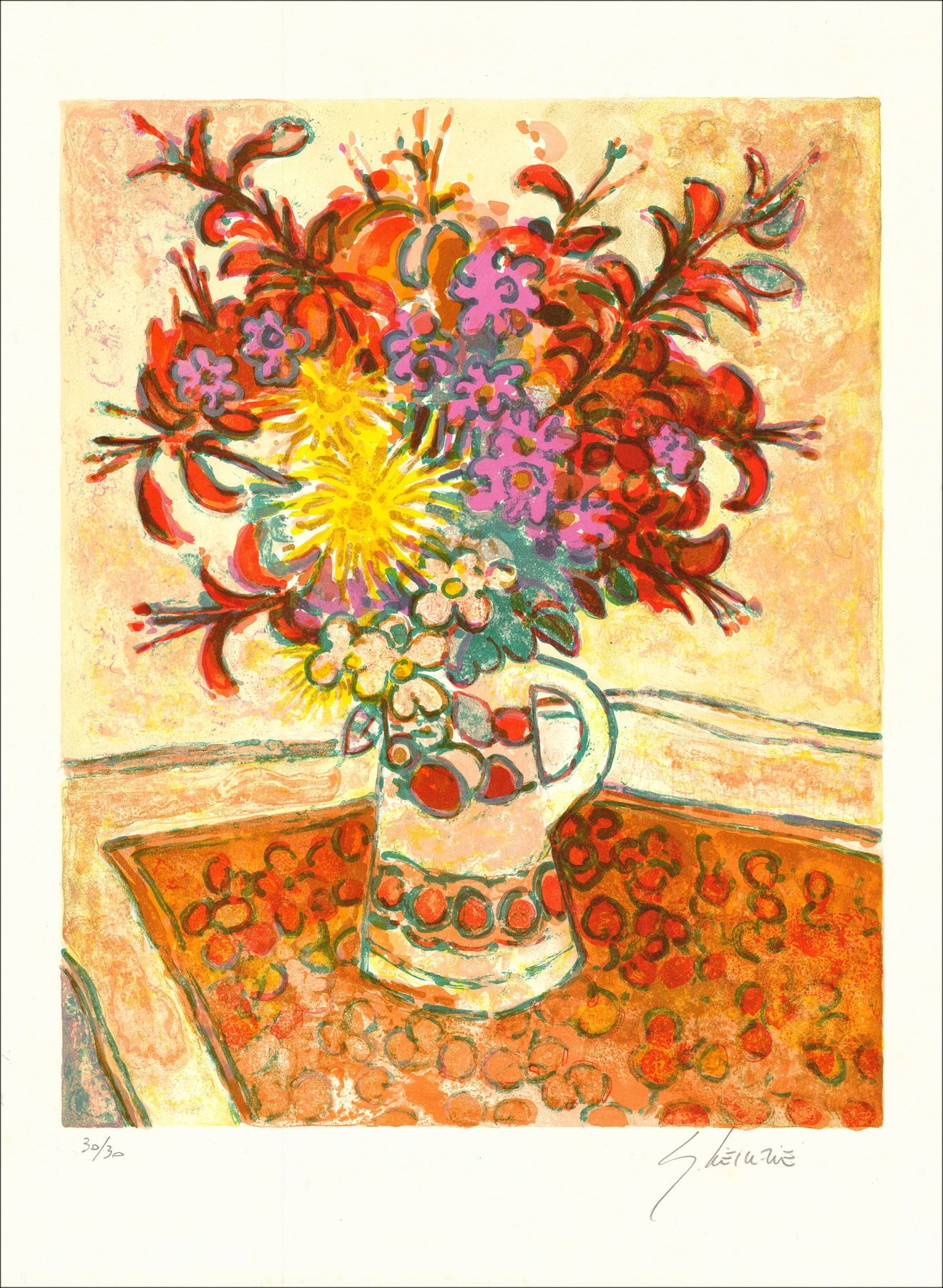Gérard Oldvie - Ramo de flores en la mesa de agua I | Galería 125