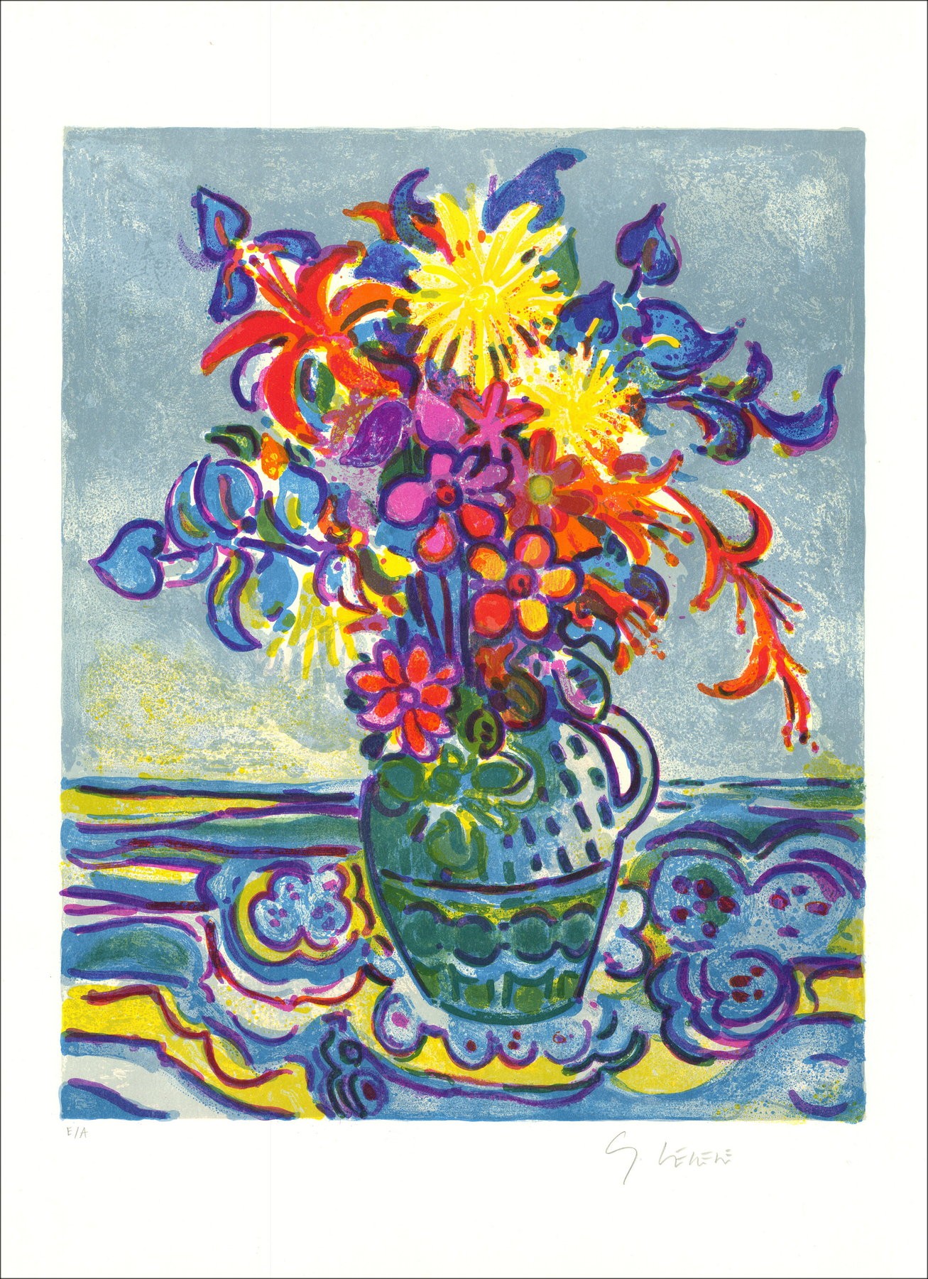VIEILLEVIE Gérard - Litografia originale "Bouquet Fouled" 76x56cm