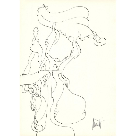 Raymond MORETTI - Dibujo original de tinta "Composición PT02" 42x30cm