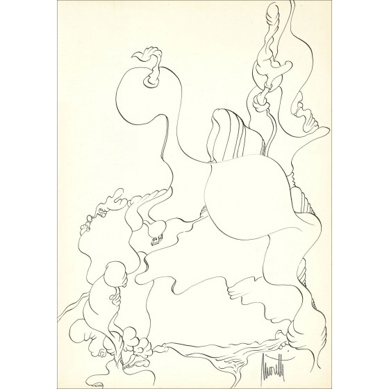 Raymond Moretti - Originele tekening in inkt "Samenstelling PT03" 42x30cm