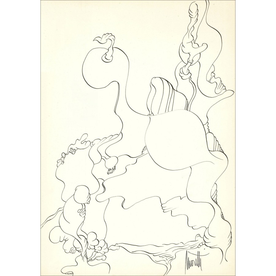 Raymond Moretti - Disegno originale in Inchiostro "Composizione PT03" 42x30cm