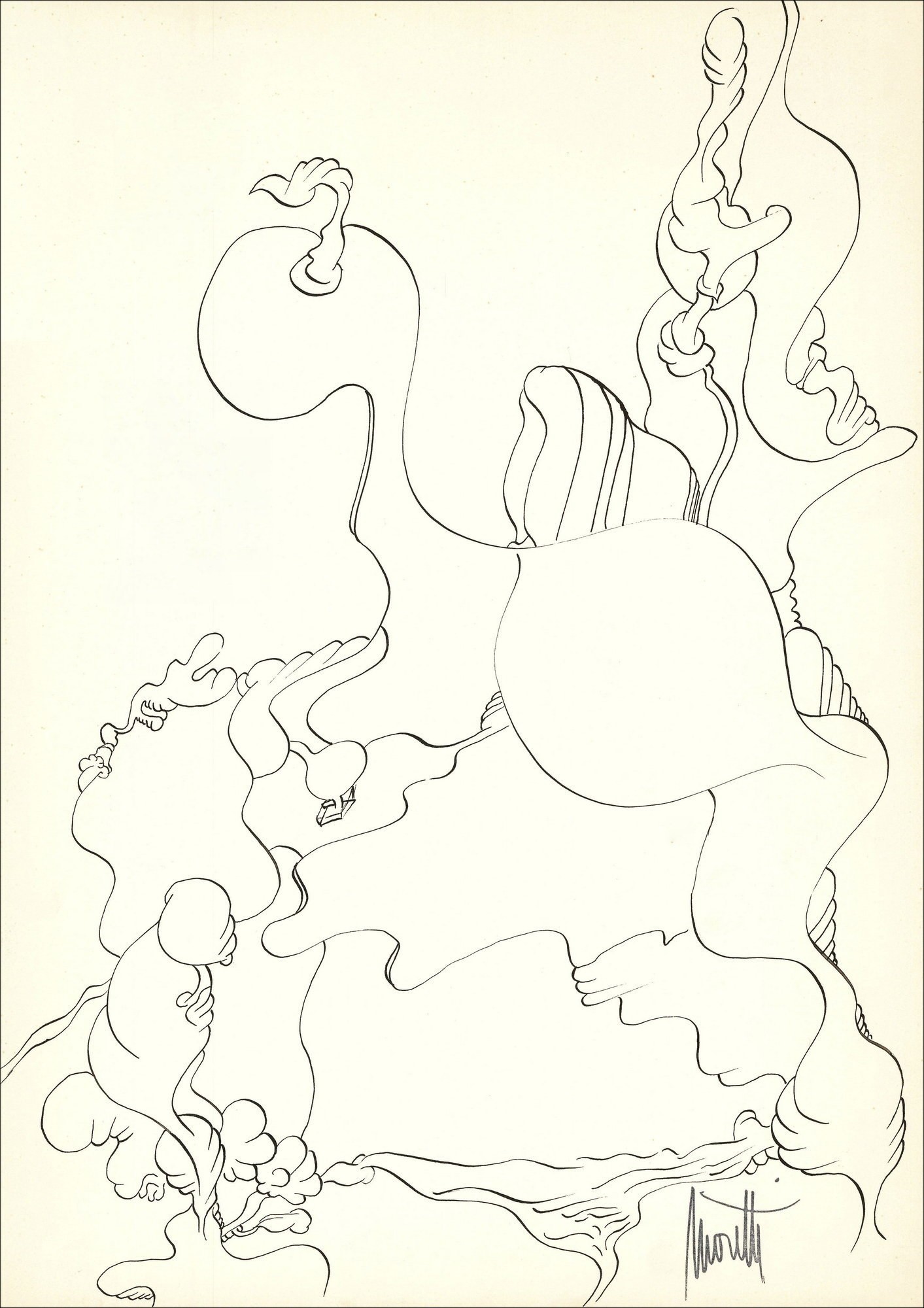 Raymond Moretti - Disegno originale in Inchiostro "Composizione PT03" 42x30cm