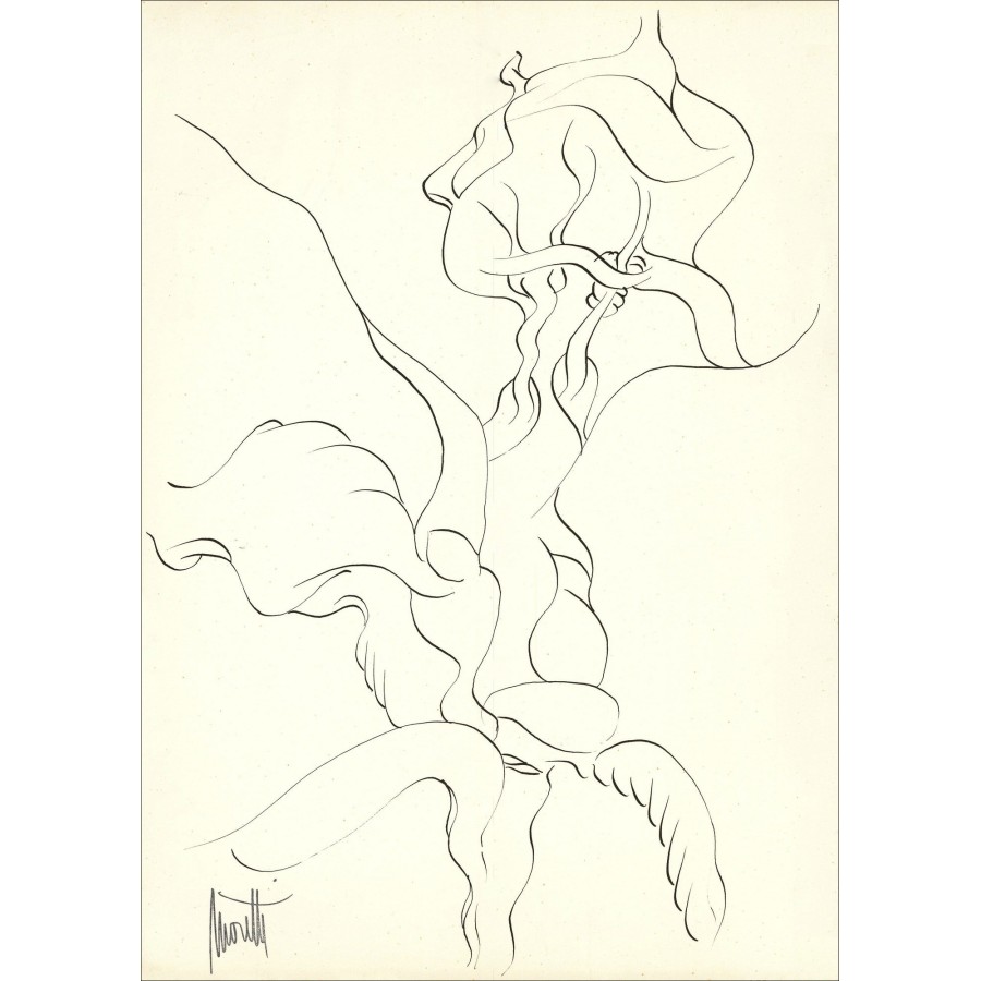 Raymond Moretti - Disegno originale in Inchiostro "Composizione PT04" 42x30cm