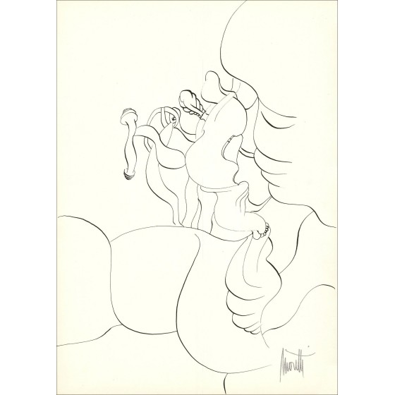 Raymond Moretti - Originele tekening in inkt "Samenstelling PT05" 42x30cm