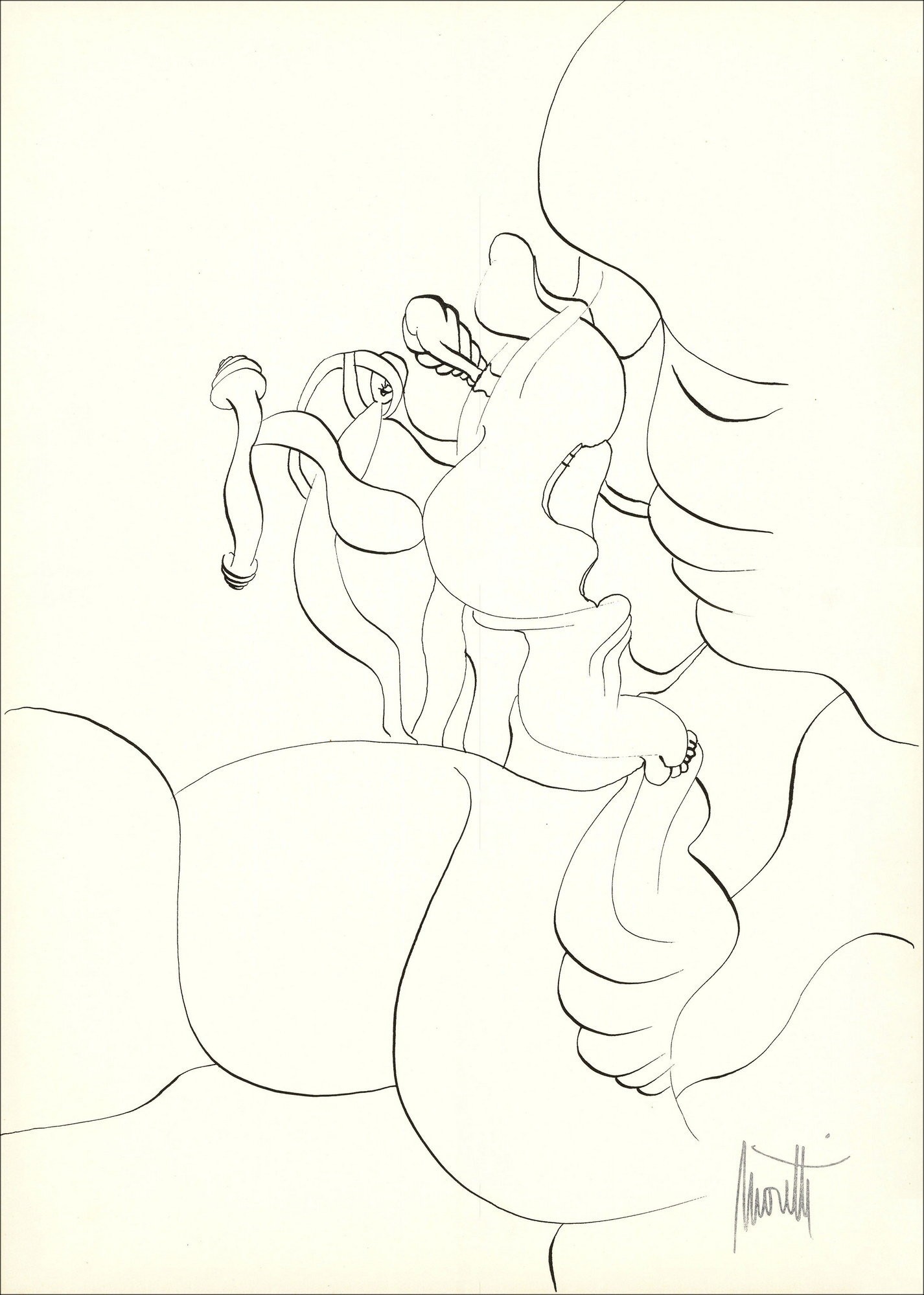 Raymond Moretti - Originalzeichnung in Tinte "Zusammensetzung PT05" 42x30cm