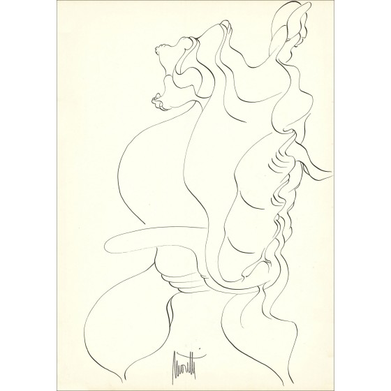 Raymond Moretti - Originele tekening in inkt "Samenstelling PT07" 42x30cm