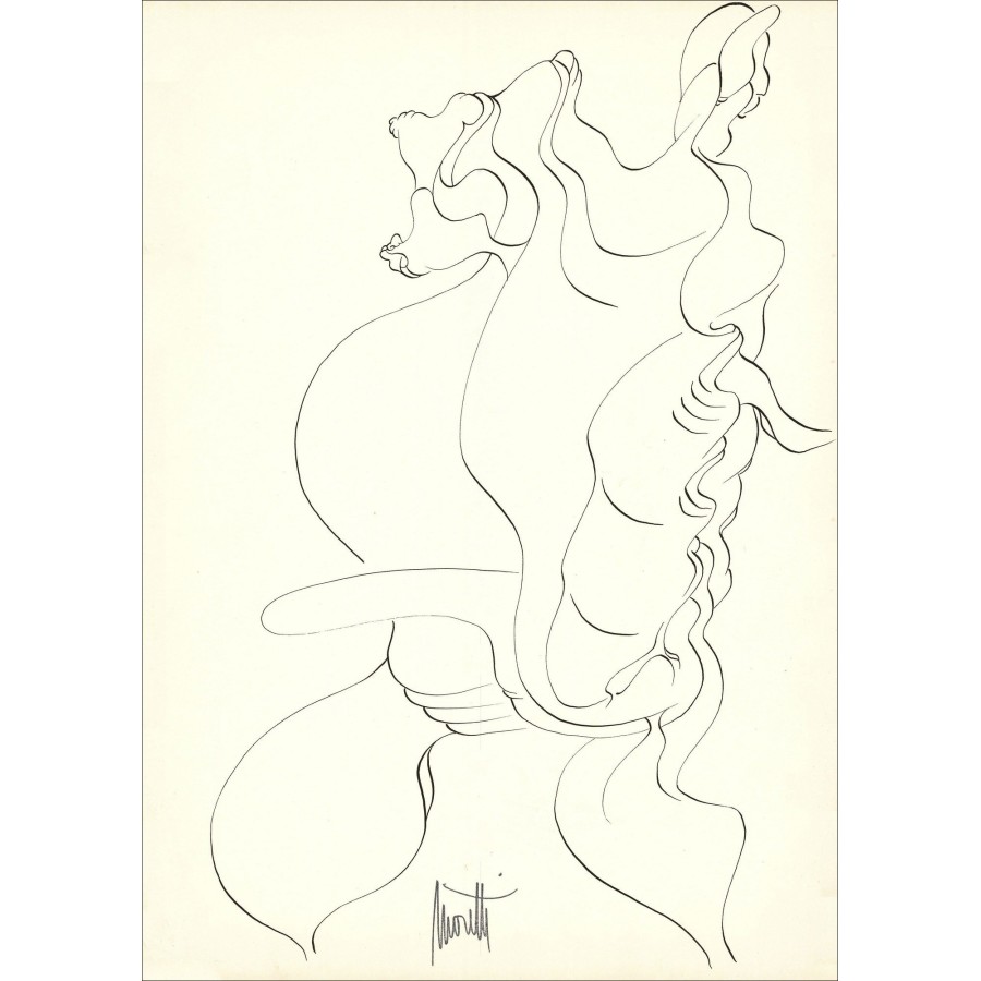 Raymond MORETTI - Dibujo original de tinta "Composición PT07" 42x30cm
