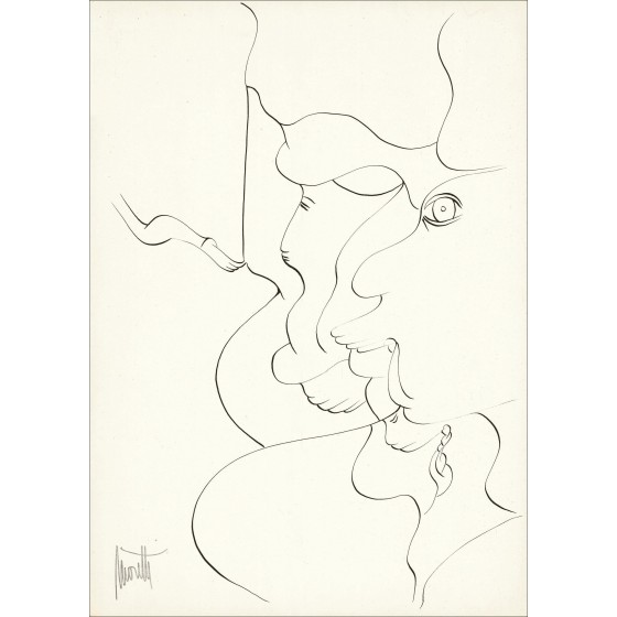 Raymond Moretti - Originele tekening in inkt "Samenstelling PT08" 42x30cm
