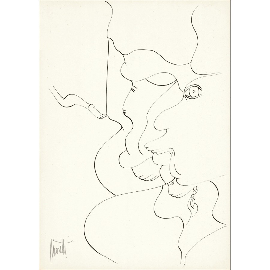 Raymond MORETTI - Dibujo original de tinta "Composición PT08" 42x30cm