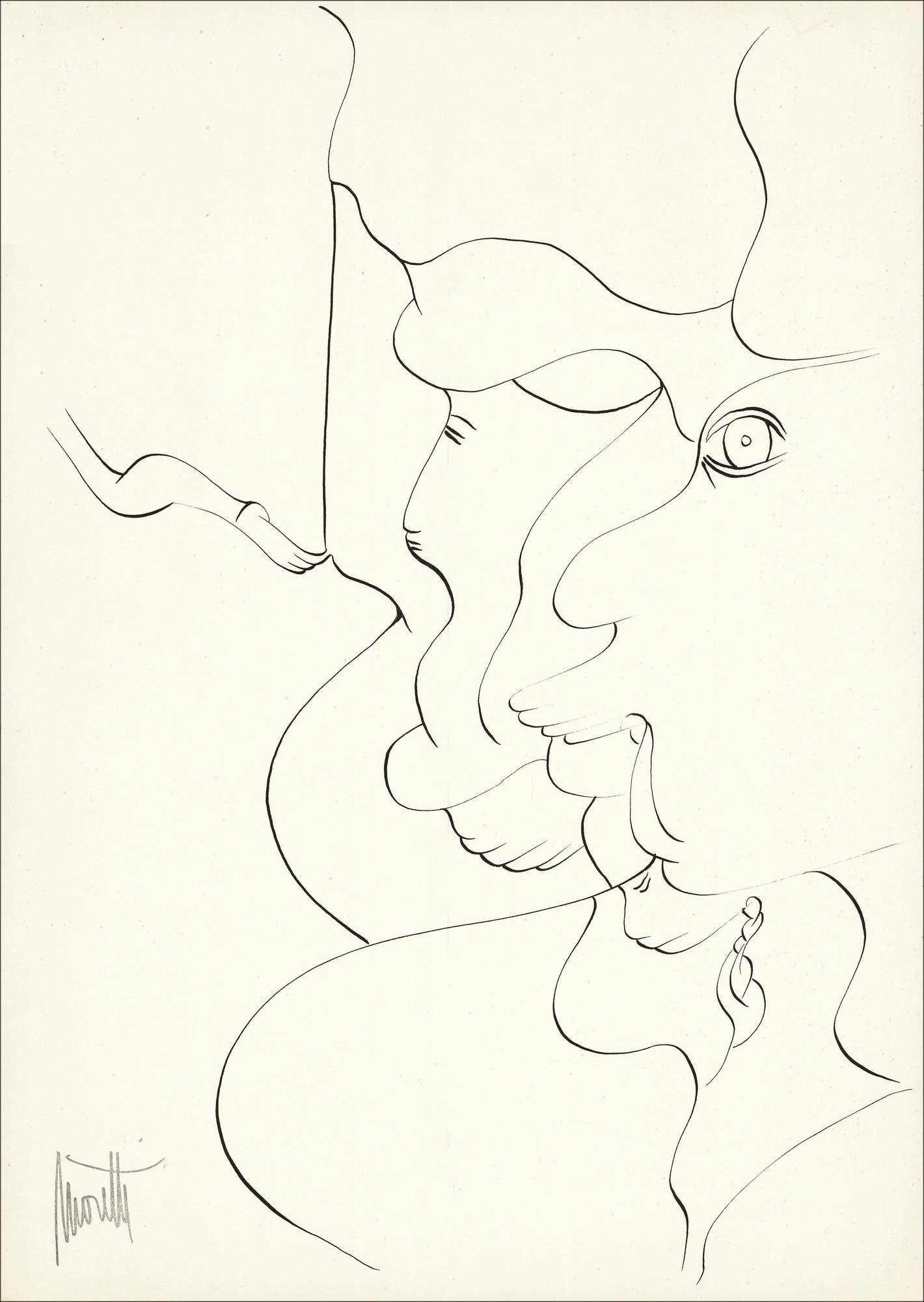 Raymond Moretti - Disegno originale in Inchiostro "Composizione PT08" 42x30cm
