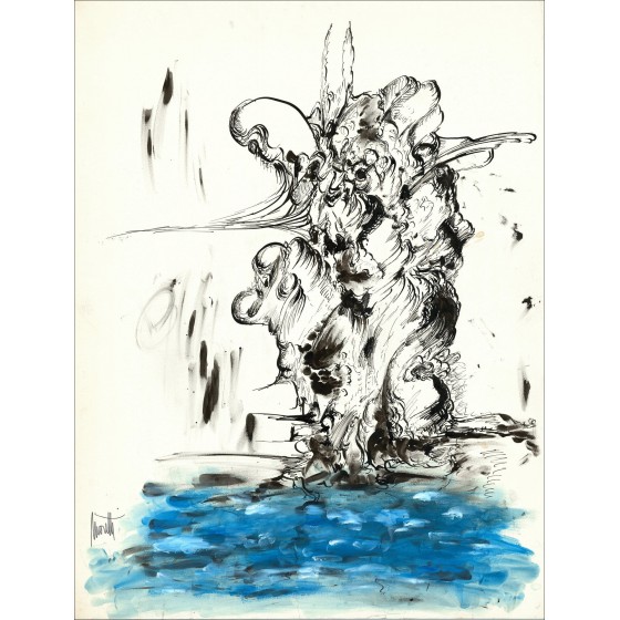 Raymond MORETTI - Dibujo original de tinta "Composición GD01" 65x50cm