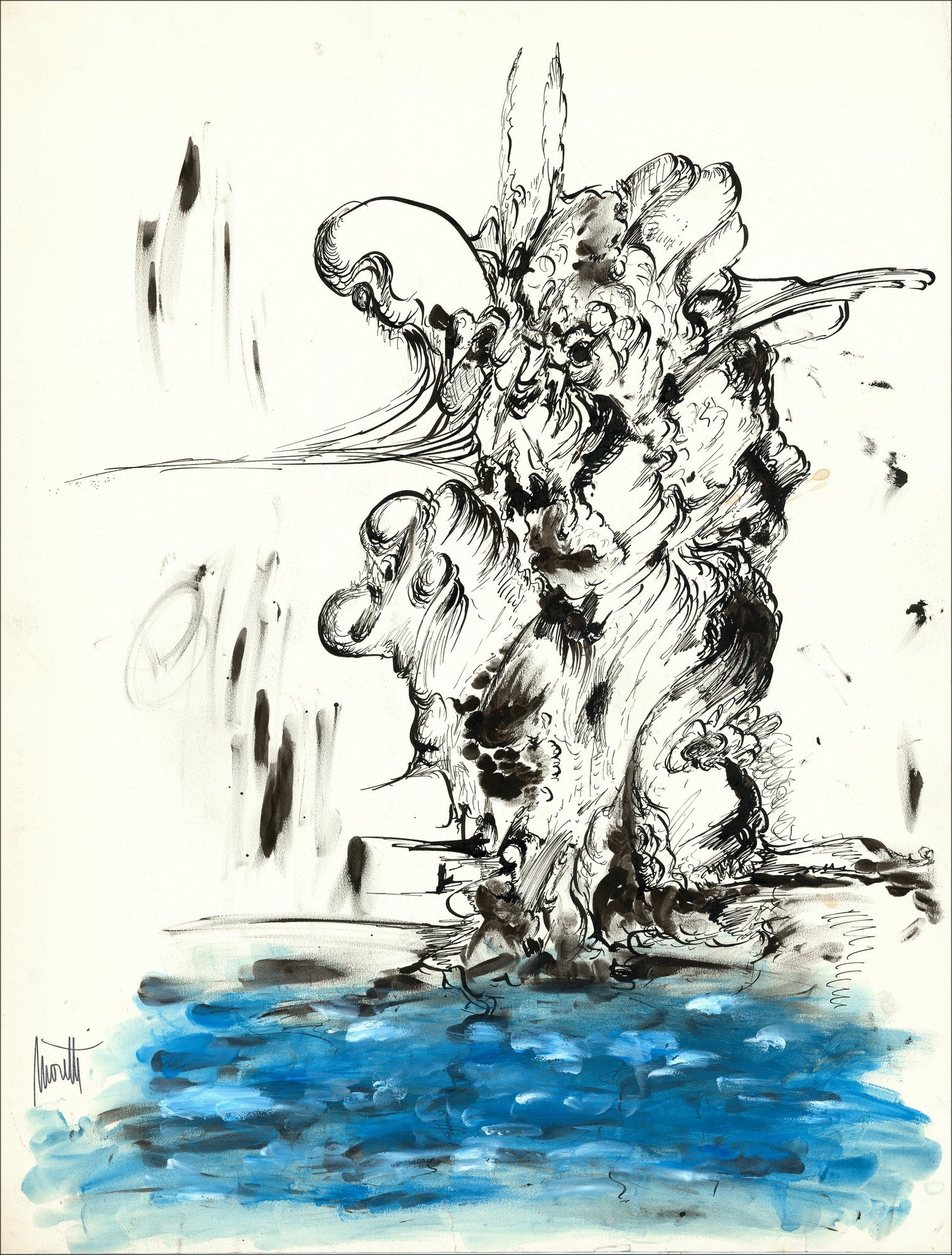 Raymond MORETTI - Dibujo original de tinta "Composición GD01" 65x50cm