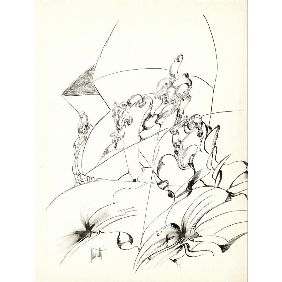Raymond MORETTI - Dibujo original en tinta "Composición GD02" 65x50cm