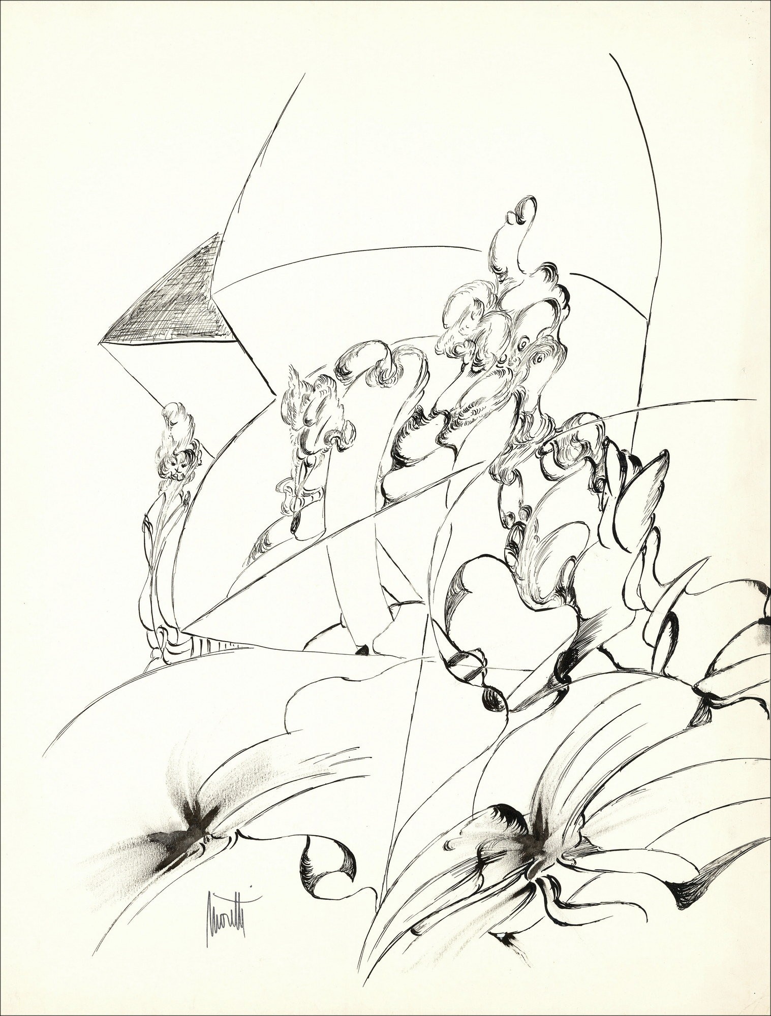 Raymond MORETTI - Dibujo original en tinta "Composición GD02" 65x50cm