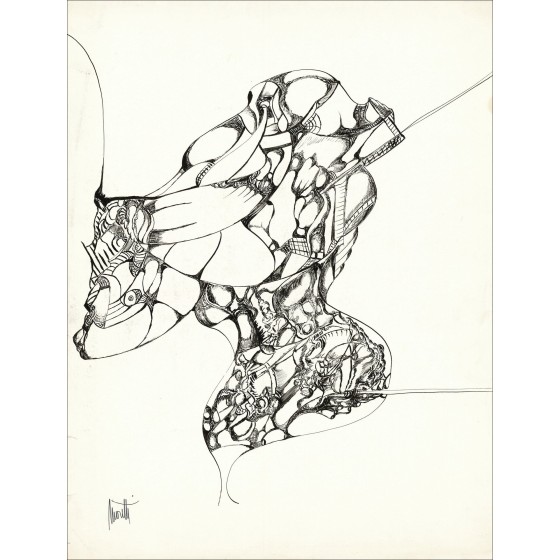 Raymond MORETTI - Dibujo original de tinta "Composición GD03" 65x50cm