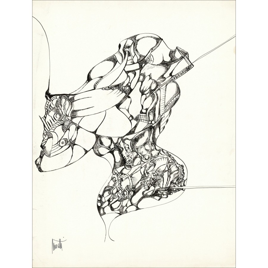 Raymond Moretti - Disegno originale in Inchiostro "Composizione GD03" 65x50cm