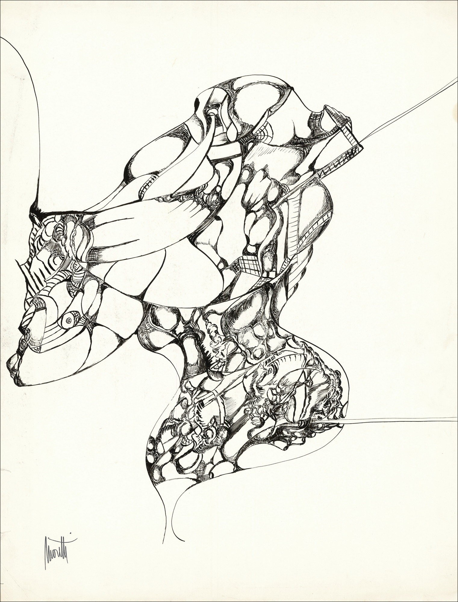 Raymond Moretti - Originele tekening in inkt "Compositie GD03" 65x50cm