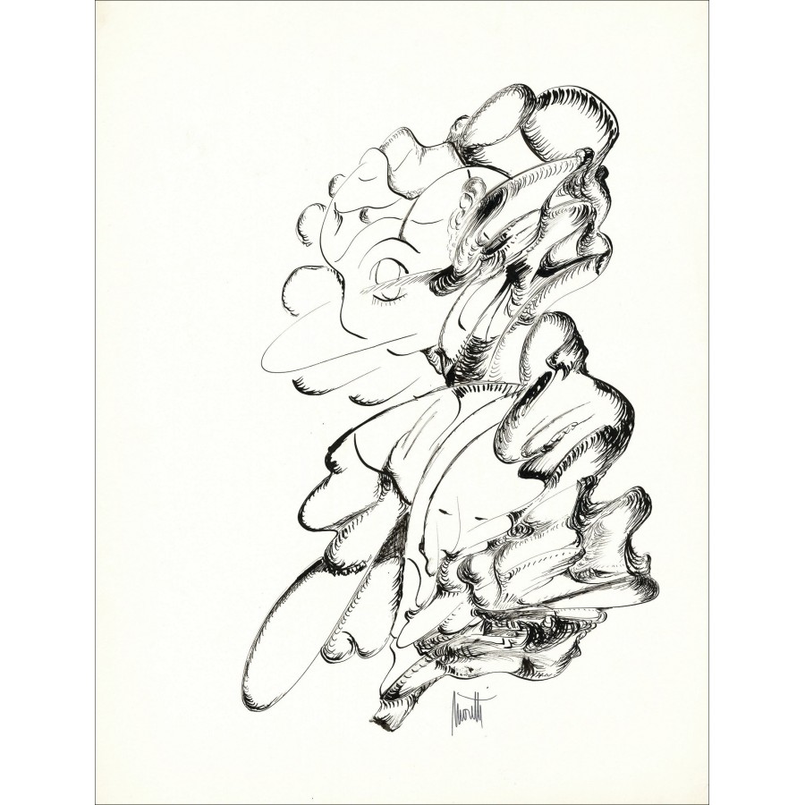 Raymond Moretti - Disegno originale in Inchiostro "Composizione GD04" 65x50cm