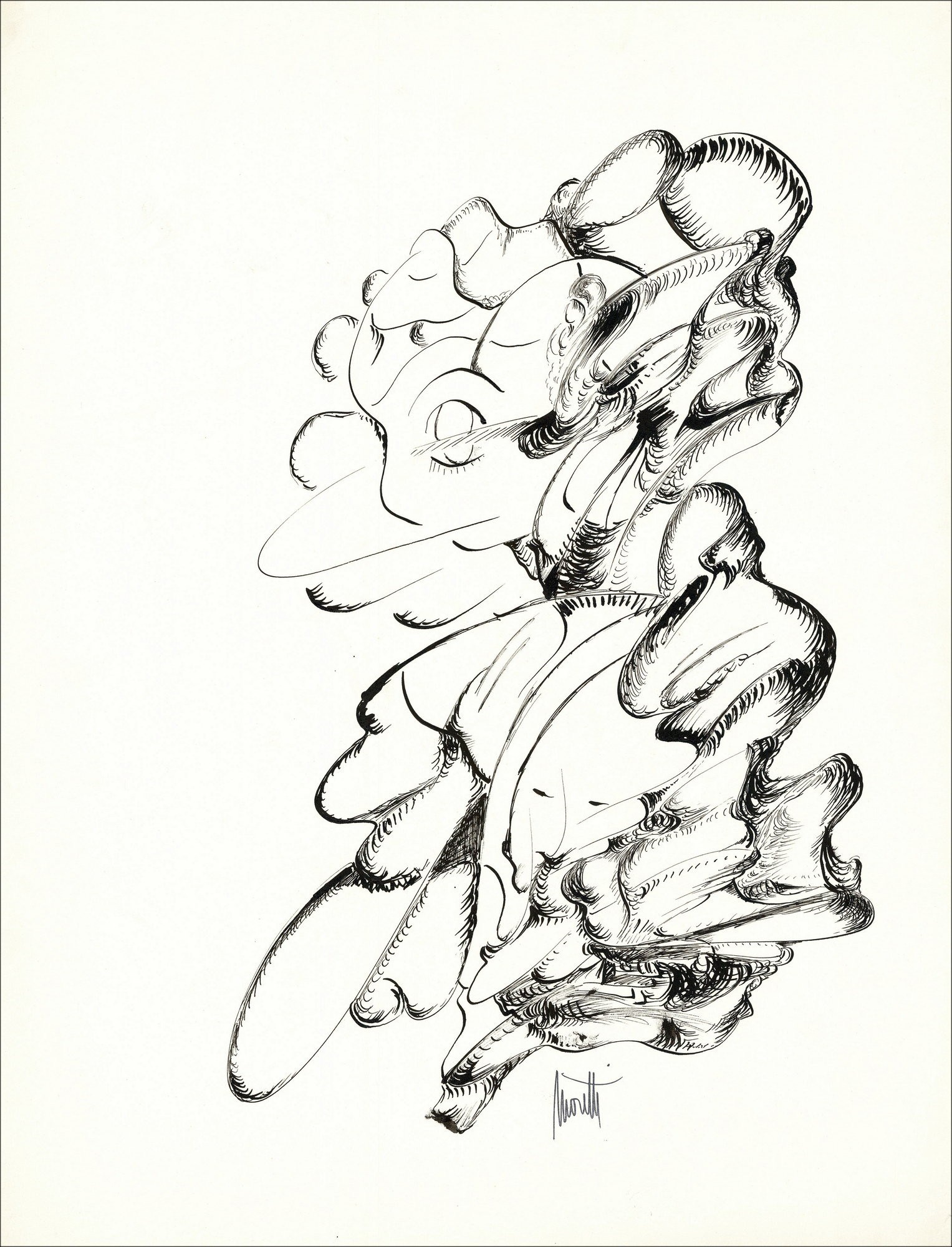 Raymond MORETTI - Dibujo original de tinta "Composición GD04" 65x50cm