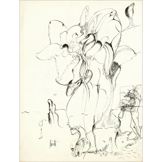 Raymond MORETTI - Dibujo original en tinta "Composición GD05" 65x50cm