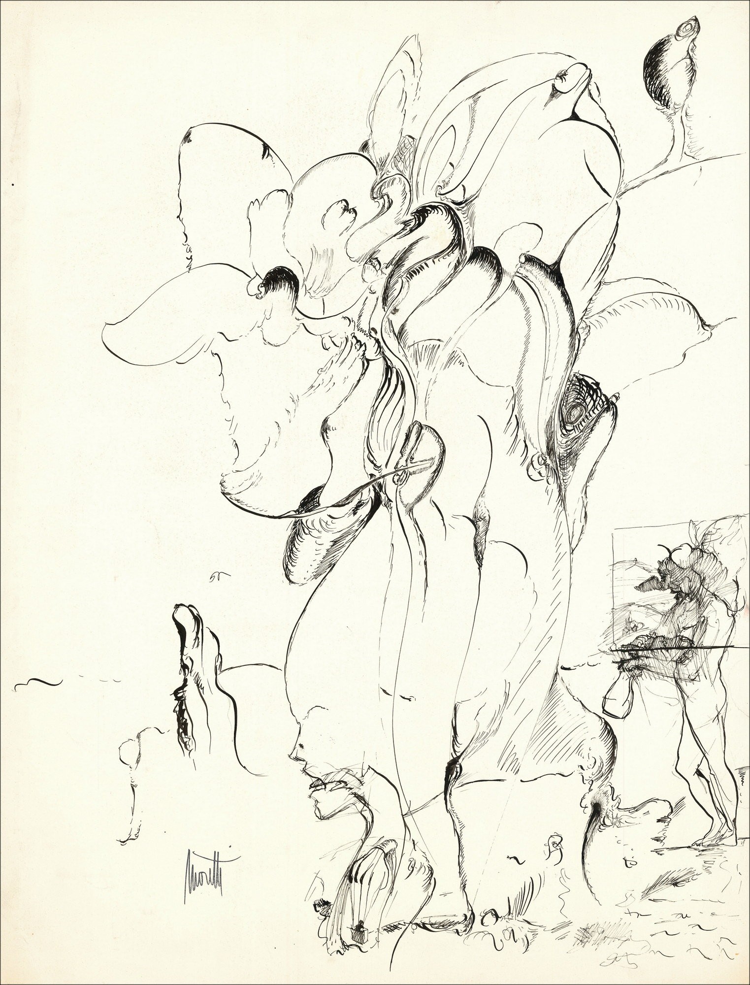 Raymond MORETTI - Original drawing in ink "Composition GD05" 65x50cm